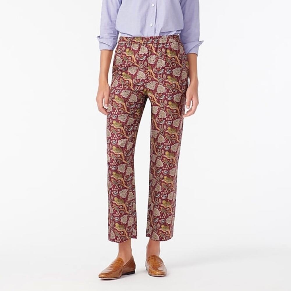 J.Crew Collection 100% Silk Paisley Palazzo Pants Purple High Rise Jungle Cat 4